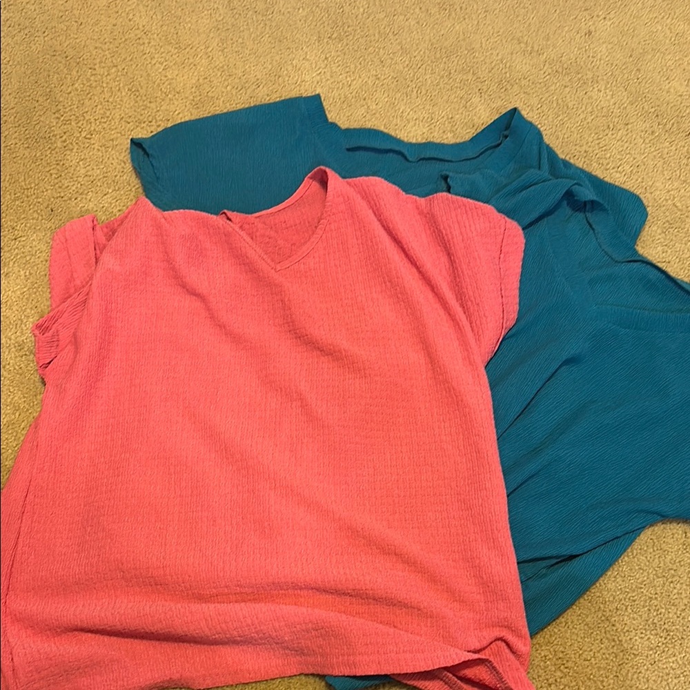Pink and Teal Short Sleeve Tops